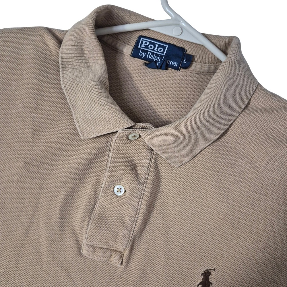 Polo Ralph Lauren Polo Shirt Mens Large Classic‎ Tan Cotton Pique Quiet Luxury
